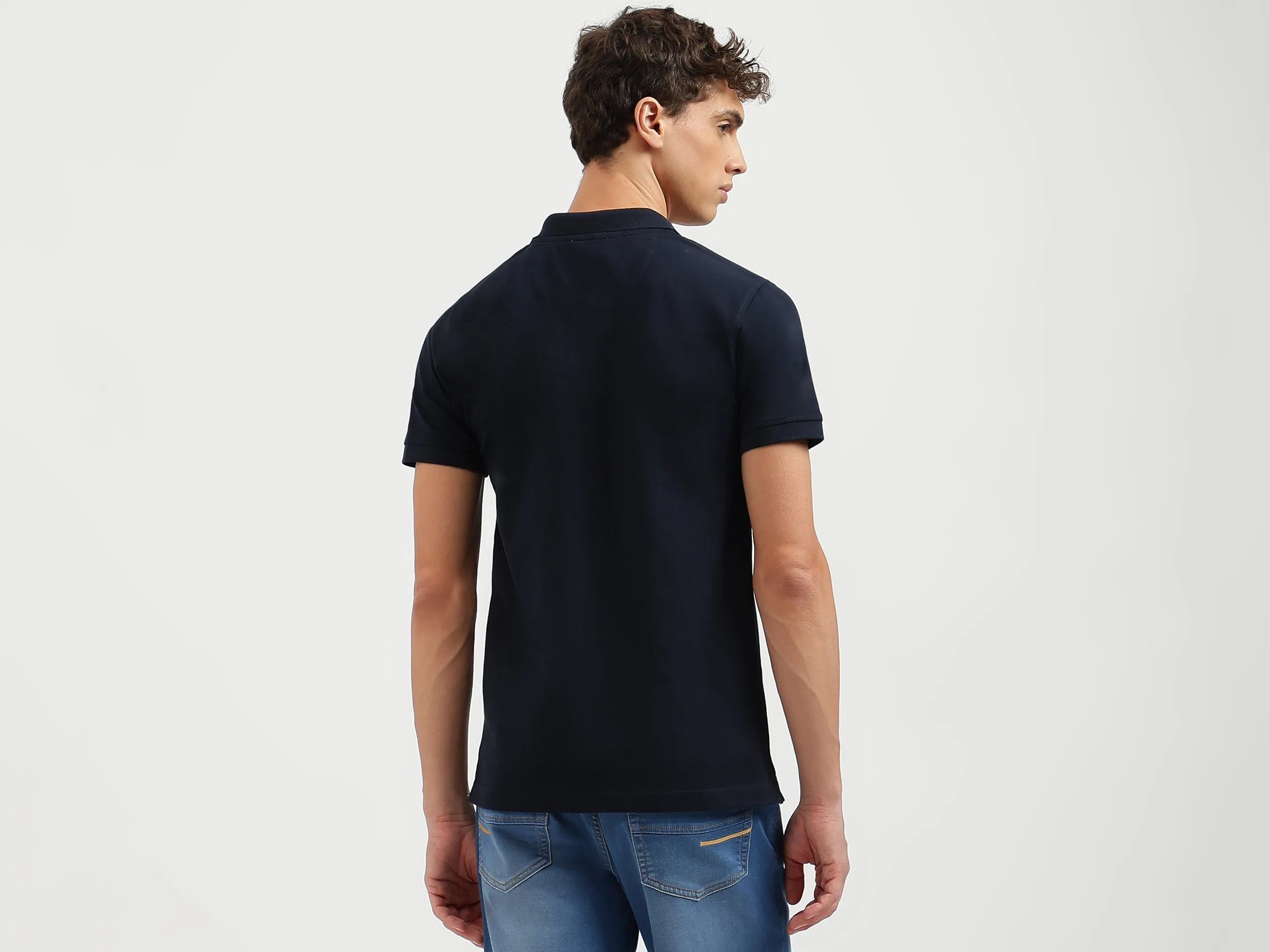 Regular Fit Polo Neck Solid Tshirt