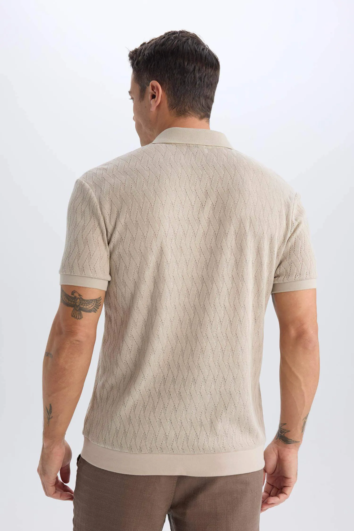 Regular Fit Short Sleeve Mesh Look Polo T-Shirt