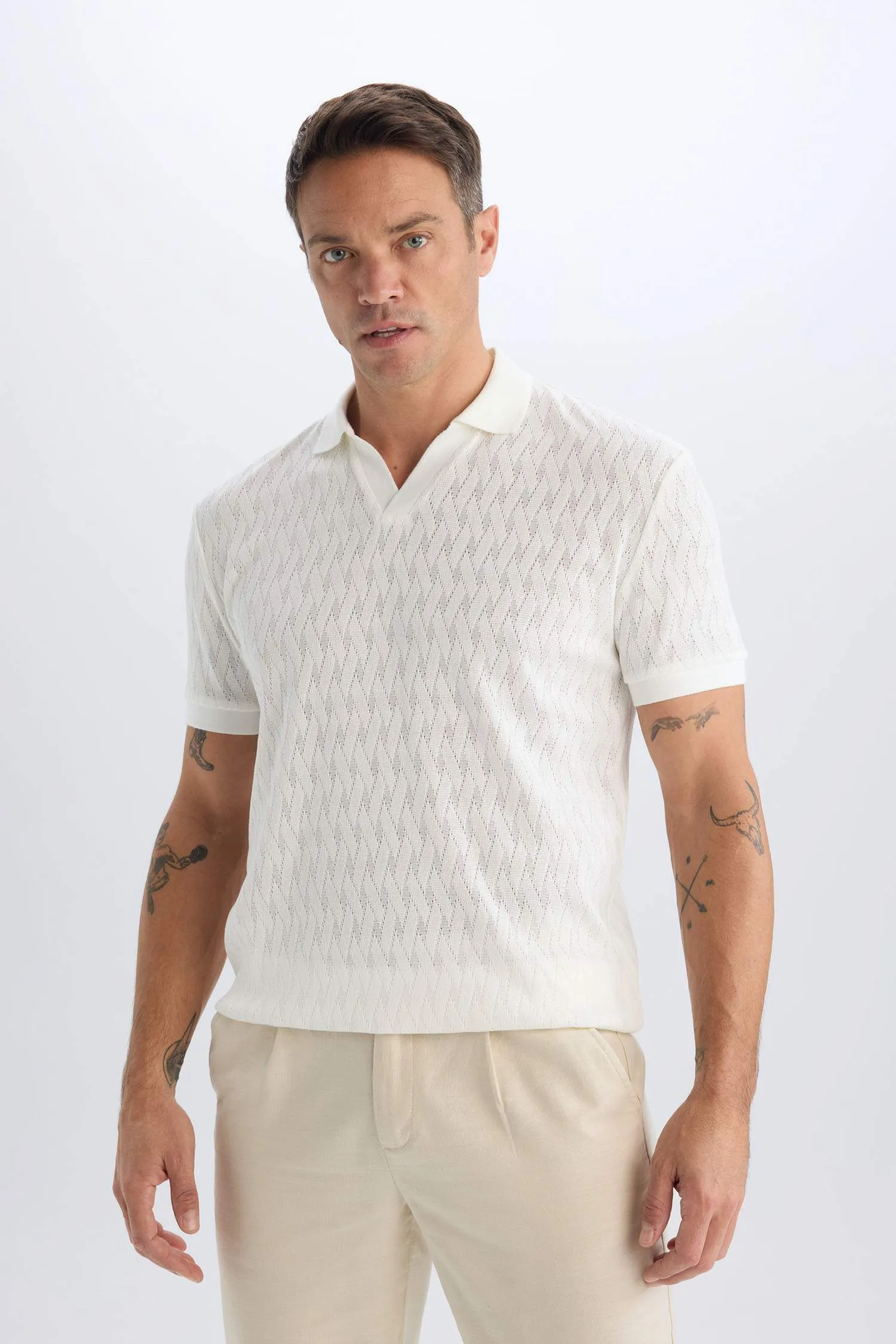 Regular Fit Short Sleeve Mesh Look Polo T-Shirt