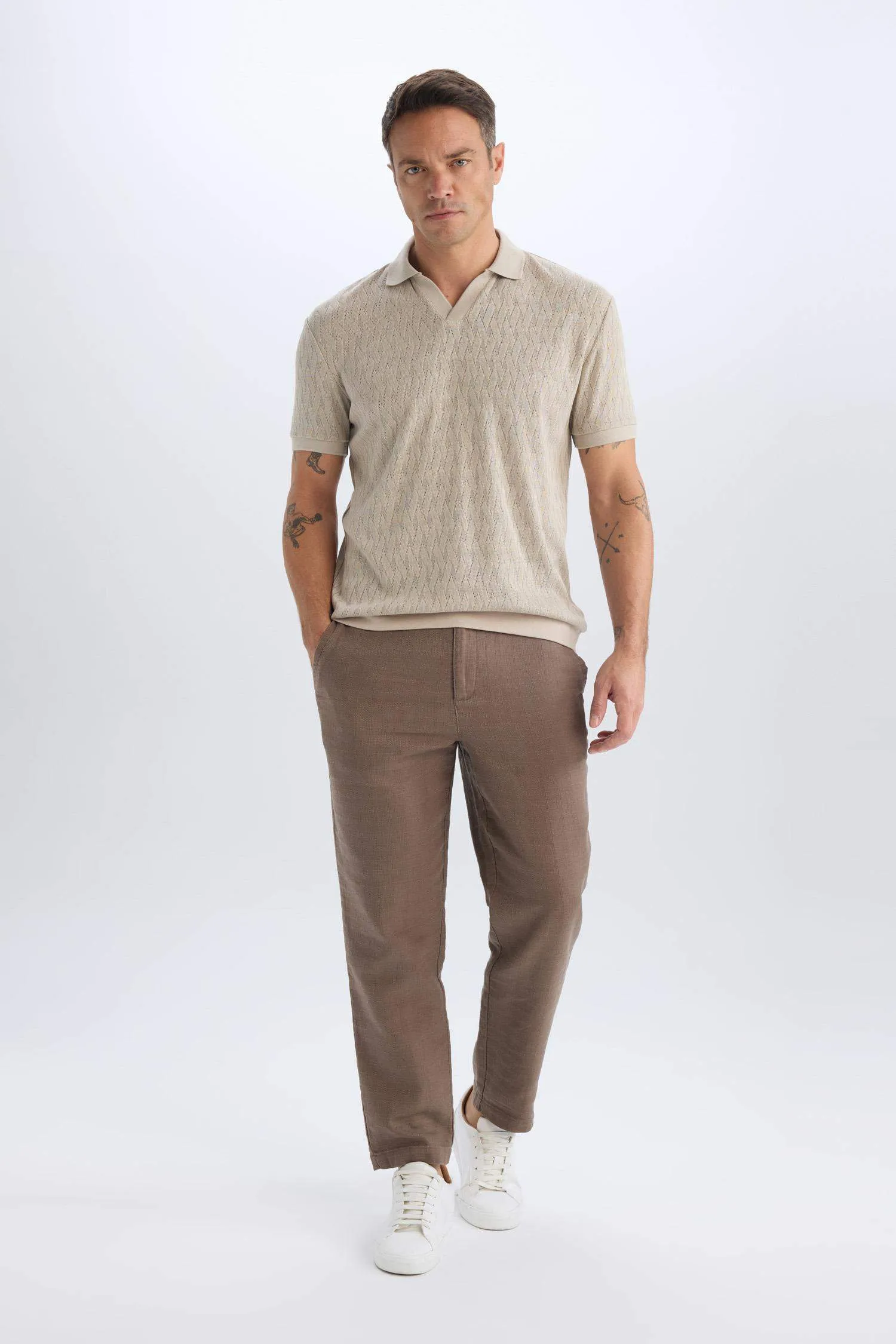 Regular Fit Short Sleeve Mesh Look Polo T-Shirt