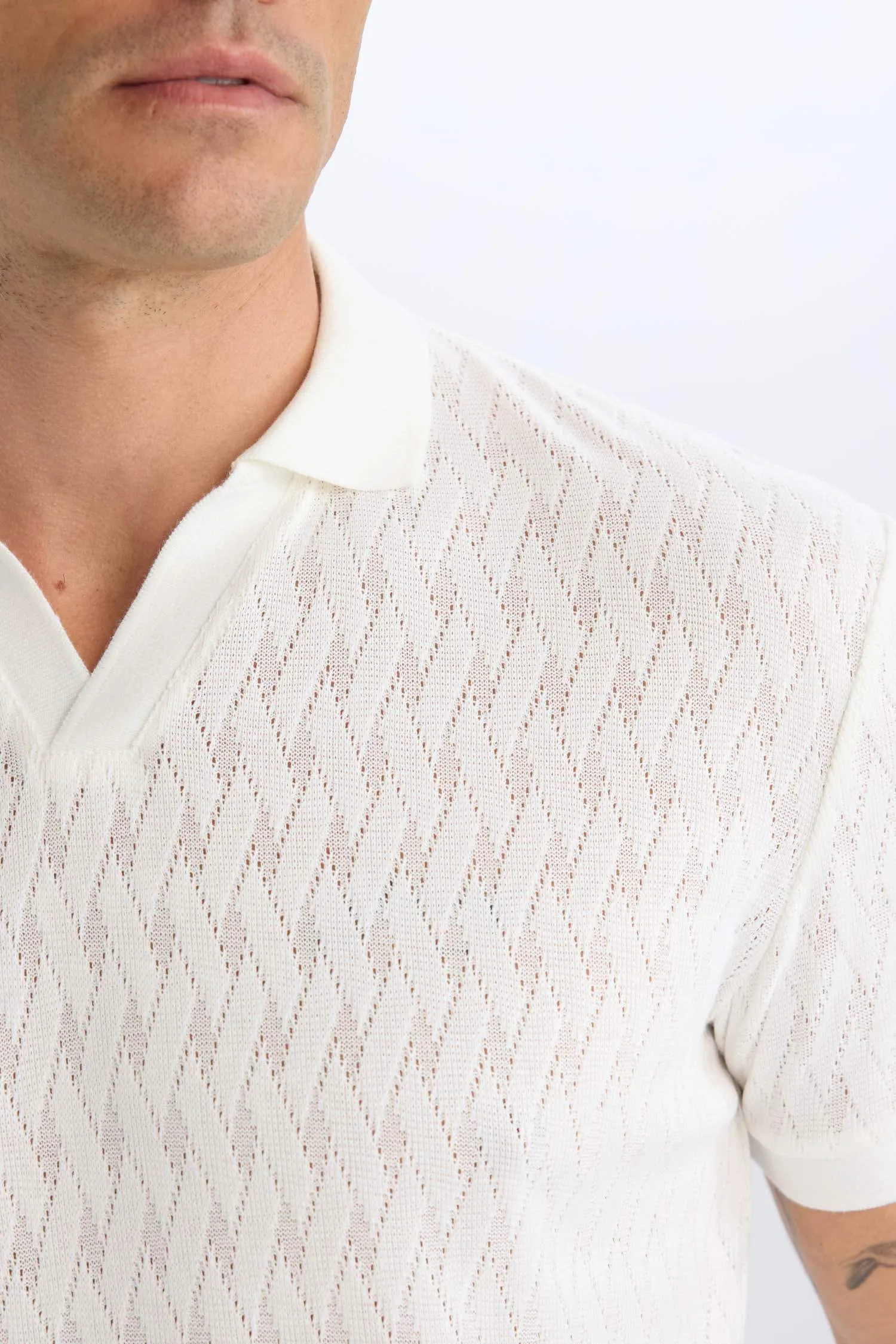 Regular Fit Short Sleeve Mesh Look Polo T-Shirt
