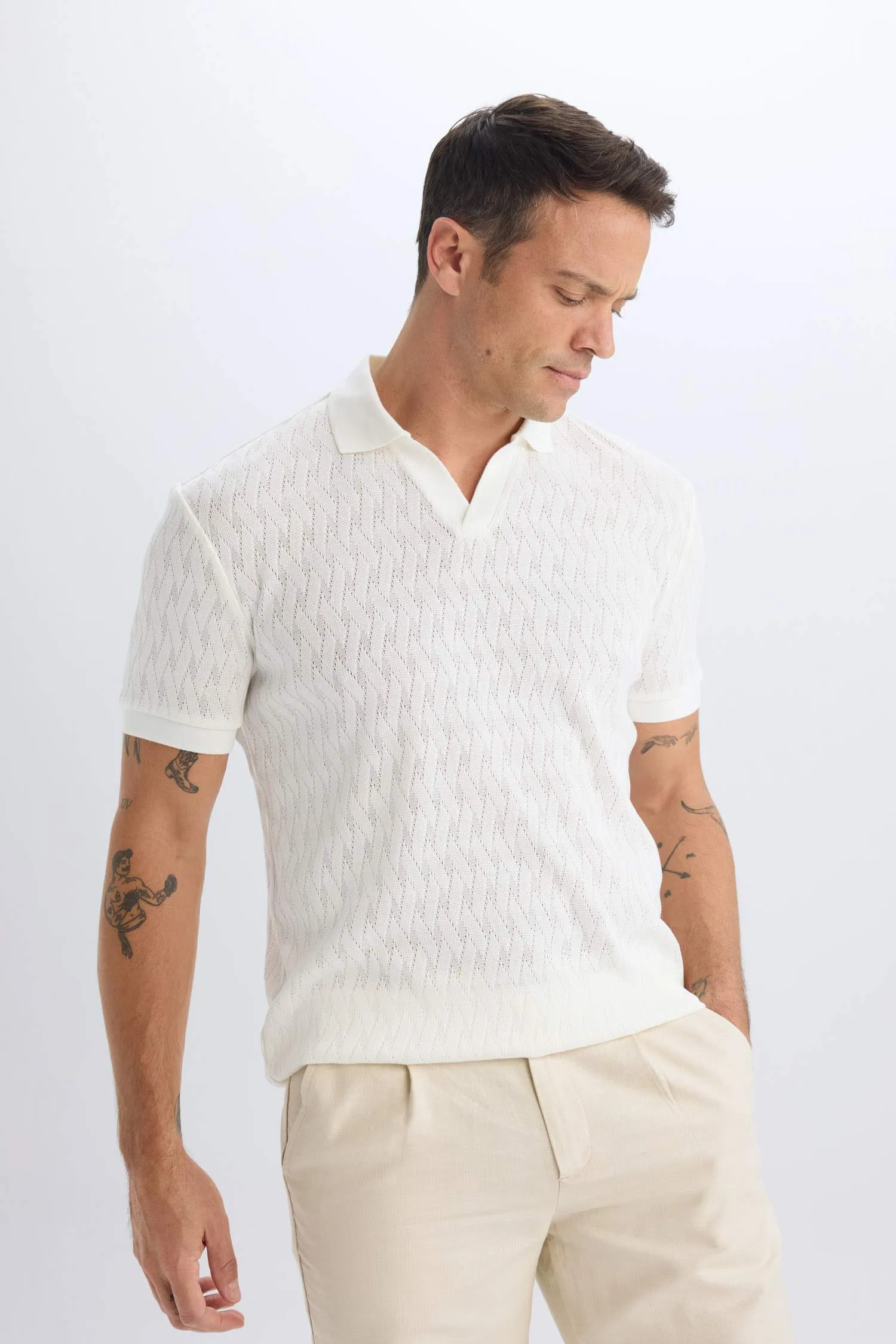 Regular Fit Short Sleeve Mesh Look Polo T-Shirt