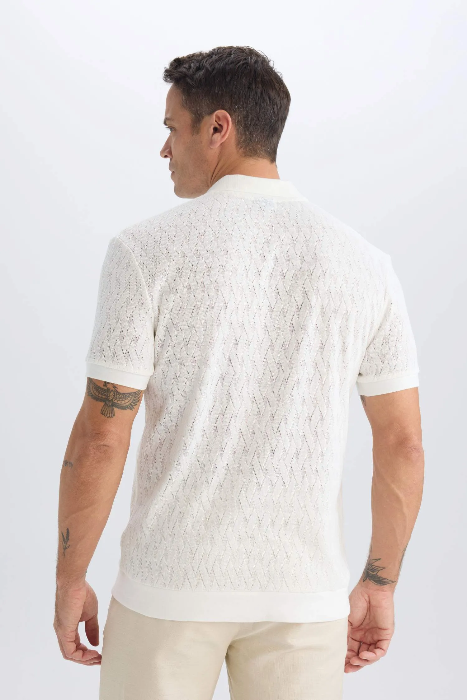 Regular Fit Short Sleeve Mesh Look Polo T-Shirt
