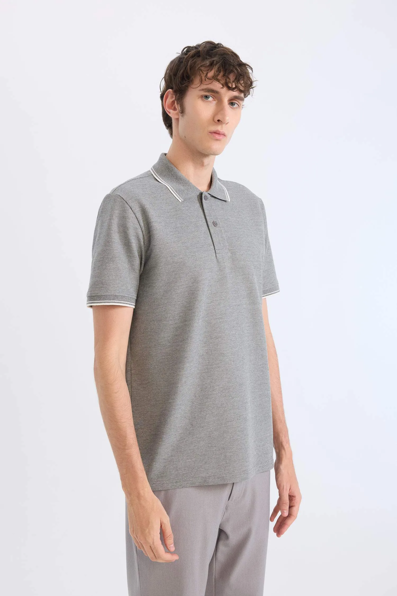 Regular Fit Short Sleeve Waffle Polo T-Shirt