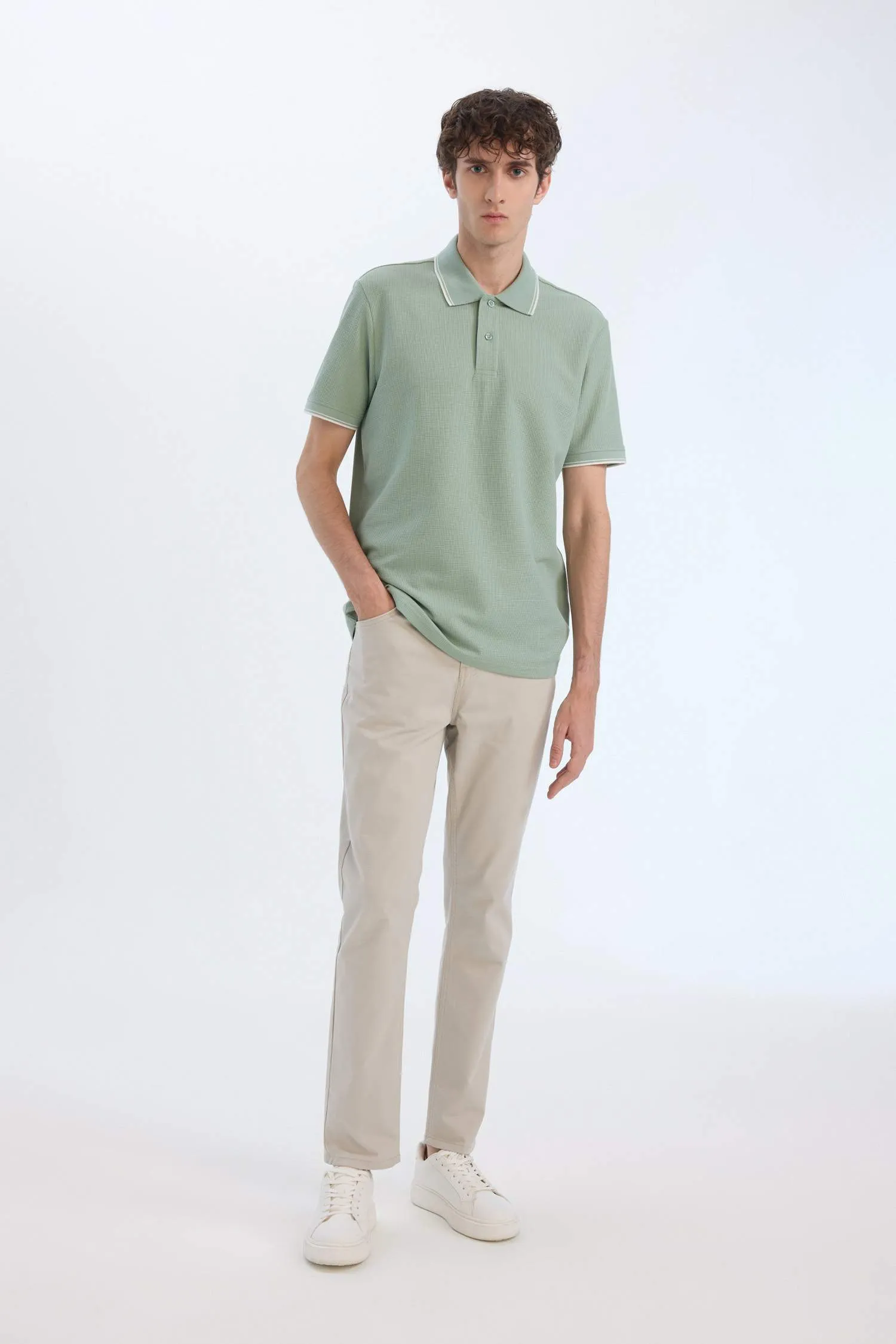 Regular Fit Short Sleeve Waffle Polo T-Shirt