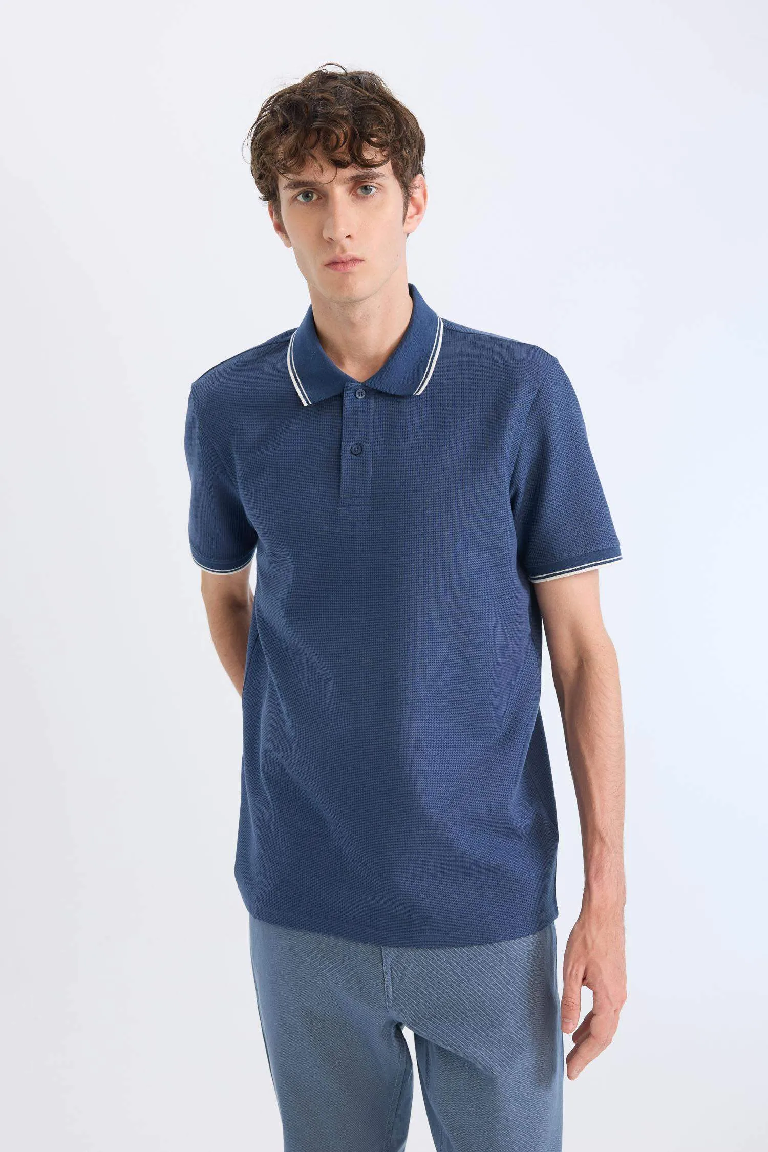 Regular Fit Short Sleeve Waffle Polo T-Shirt