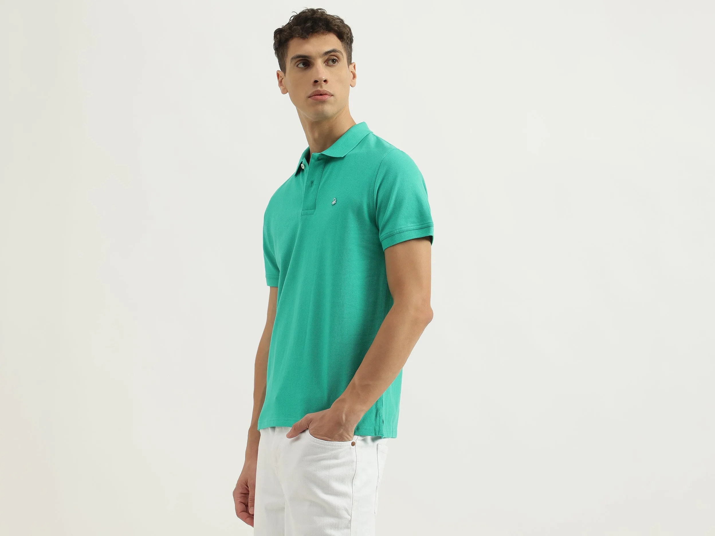 Relaxed Fit Polo Neck Solid Tshirt