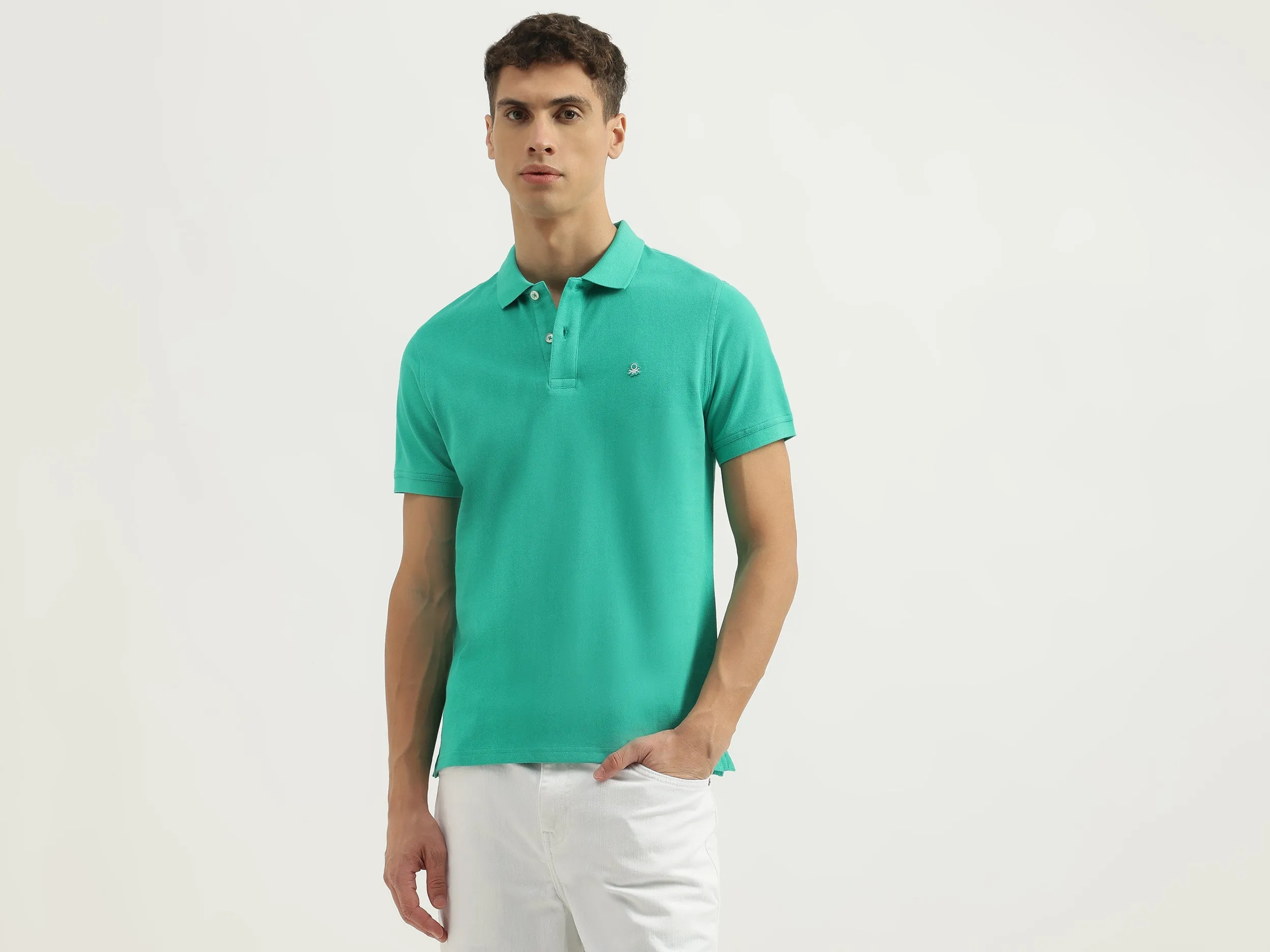 Relaxed Fit Polo Neck Solid Tshirt