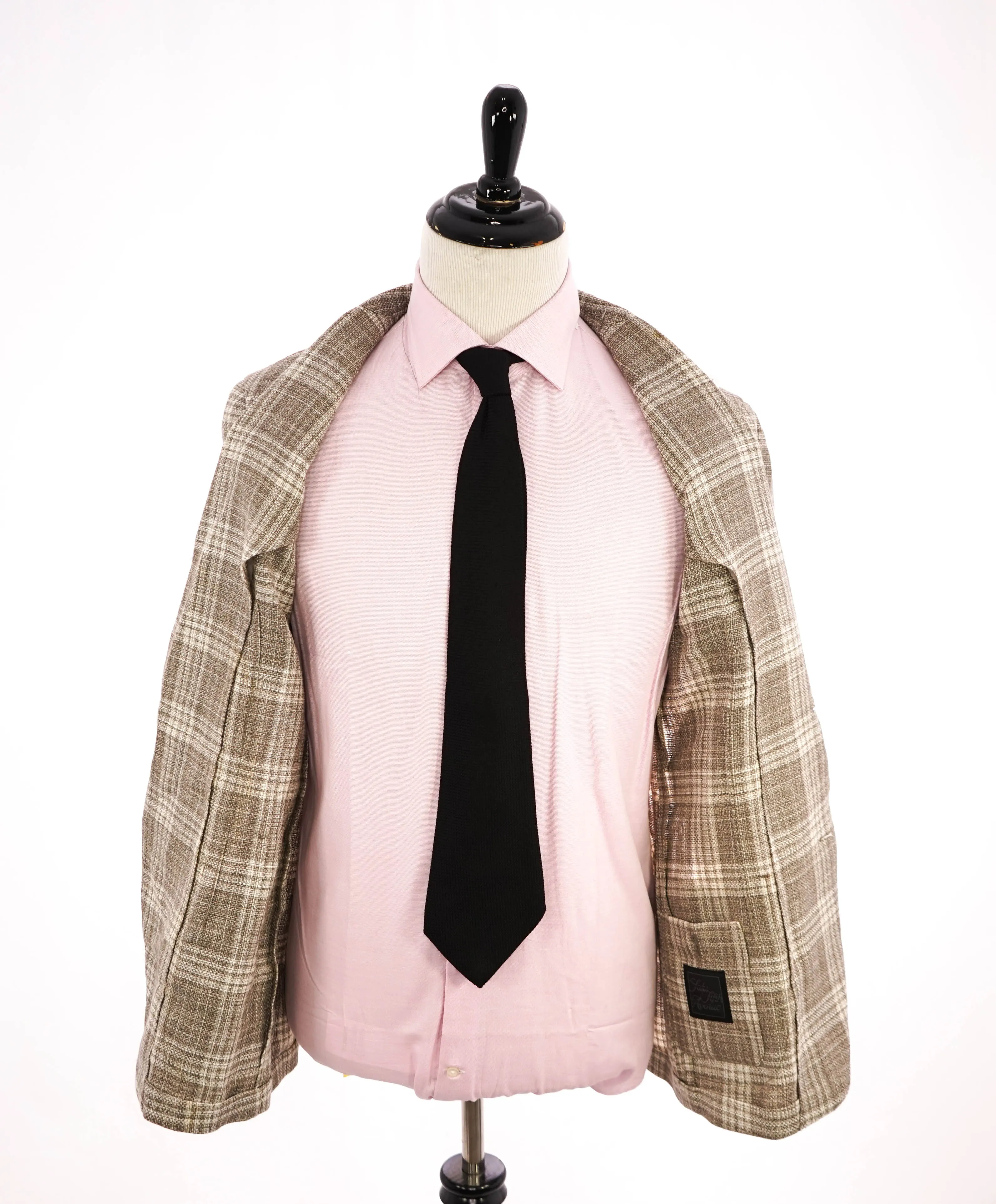 SAKS FIFTH AVENUE - Unlined Natural Shoulder Beige Stone Check Blazer - 42R