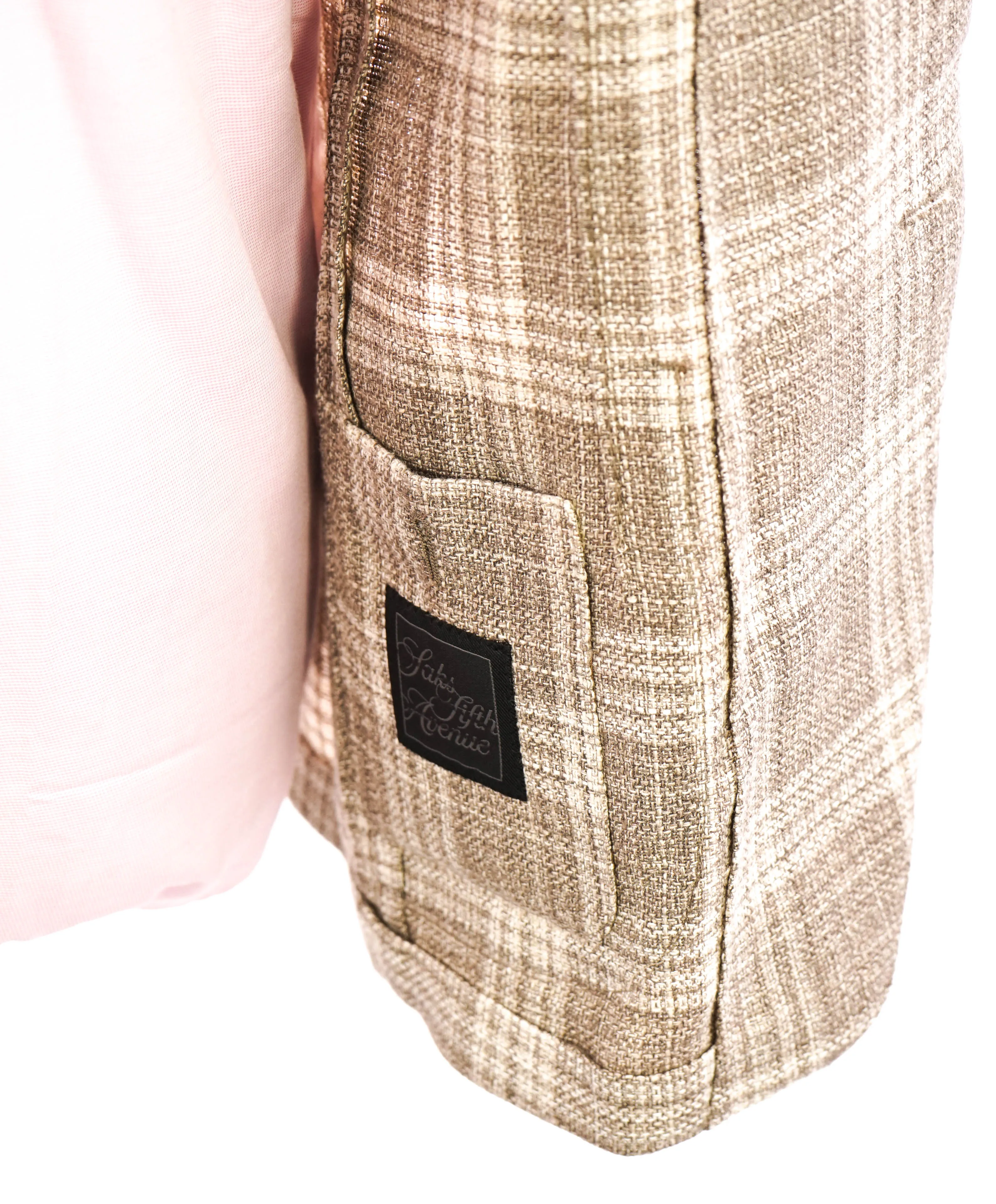 SAKS FIFTH AVENUE - Unlined Natural Shoulder Beige Stone Check Blazer - 42R