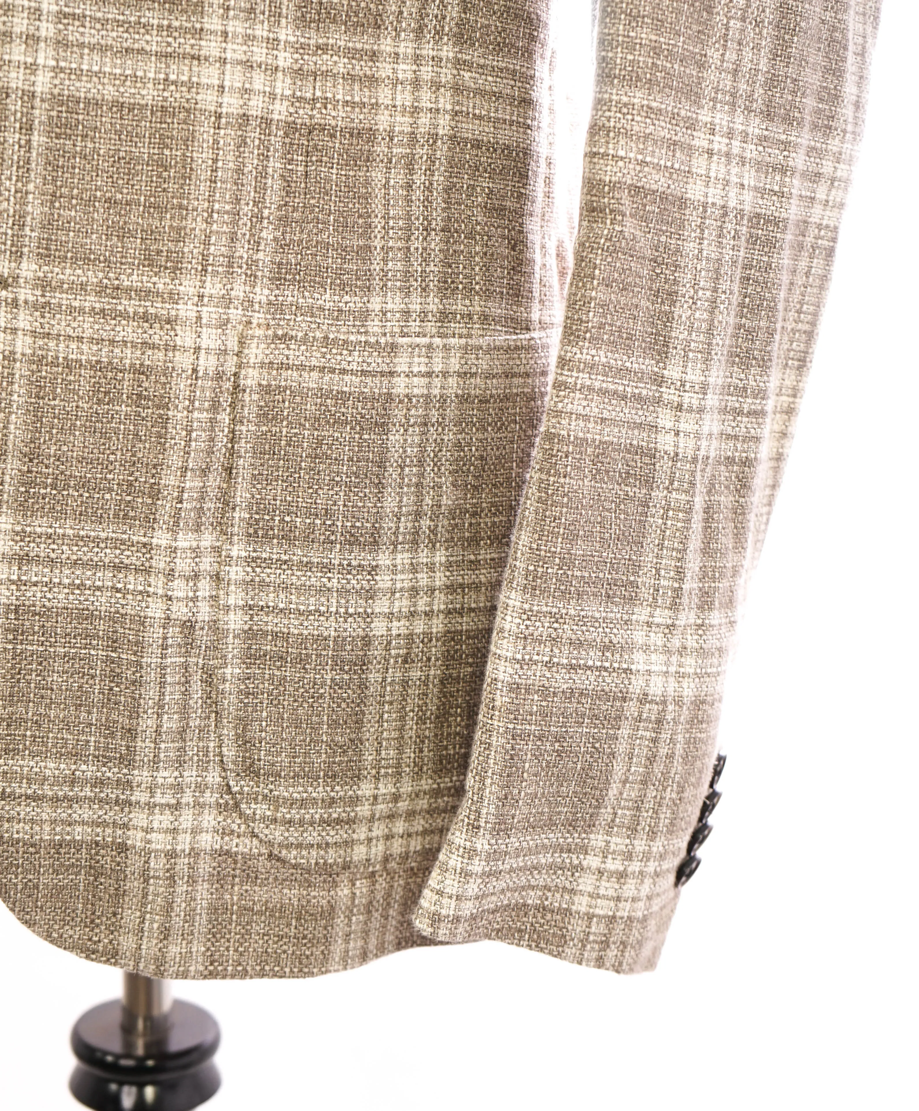 SAKS FIFTH AVENUE - Unlined Natural Shoulder Beige Stone Check Blazer - 42R