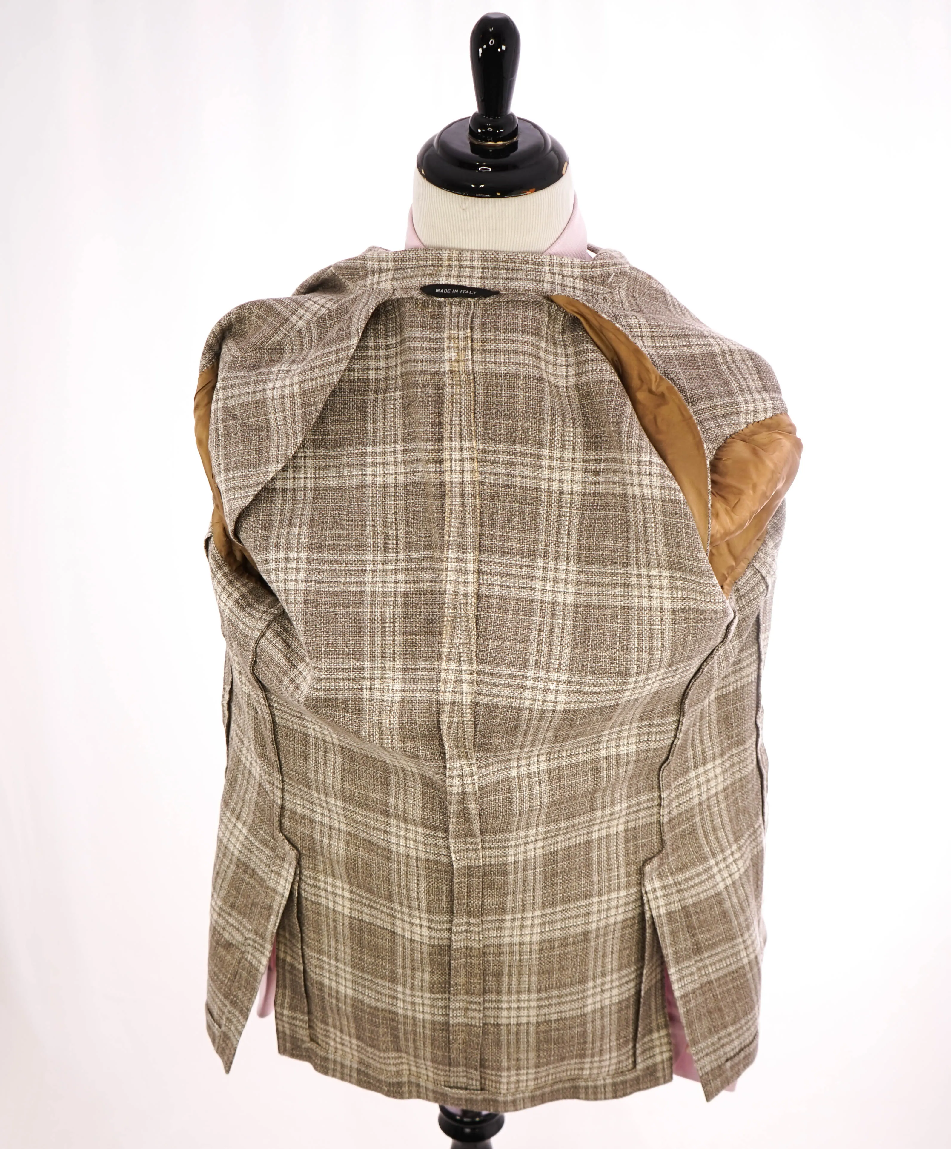 SAKS FIFTH AVENUE - Unlined Natural Shoulder Beige Stone Check Blazer - 42R