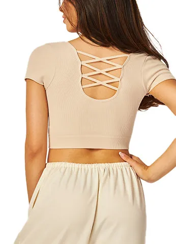 SEAMLESS LATTICE BACK CROP TOP(EMMA05) <Bundle>