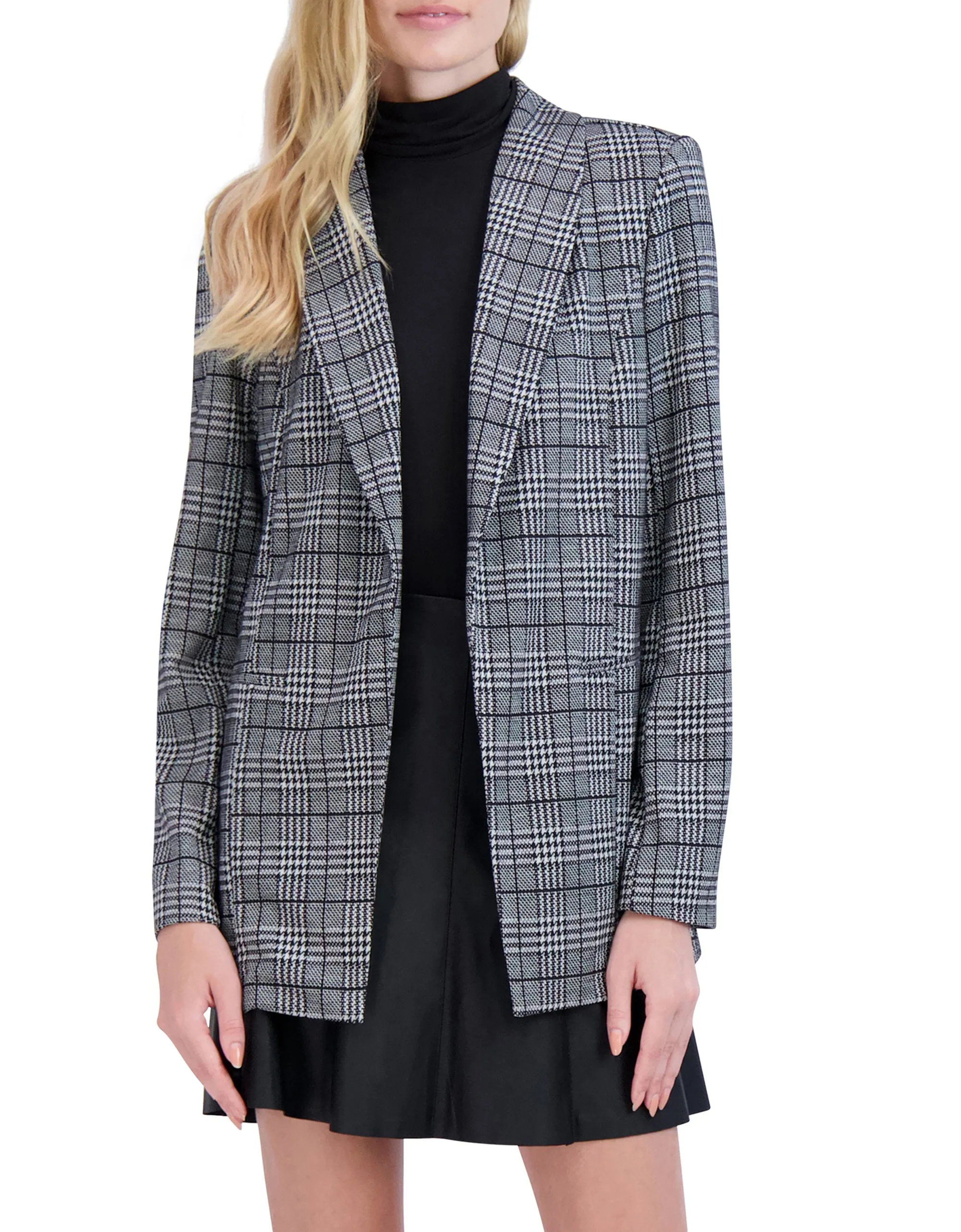 Shawl Collar, Plaid Knit Unlined Blazer