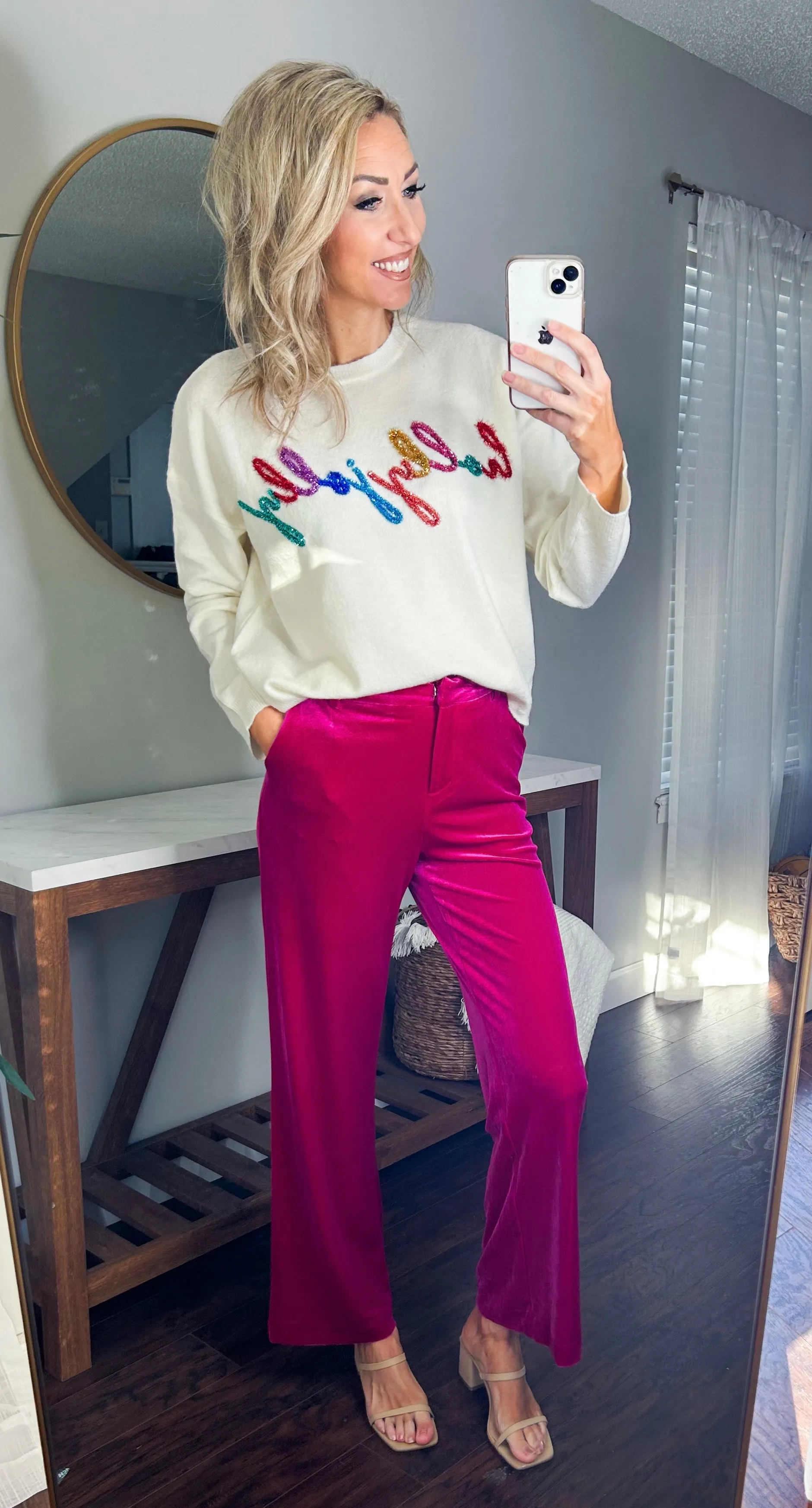 She Knows It Velvet Elastic Waist Pants (Magenta)