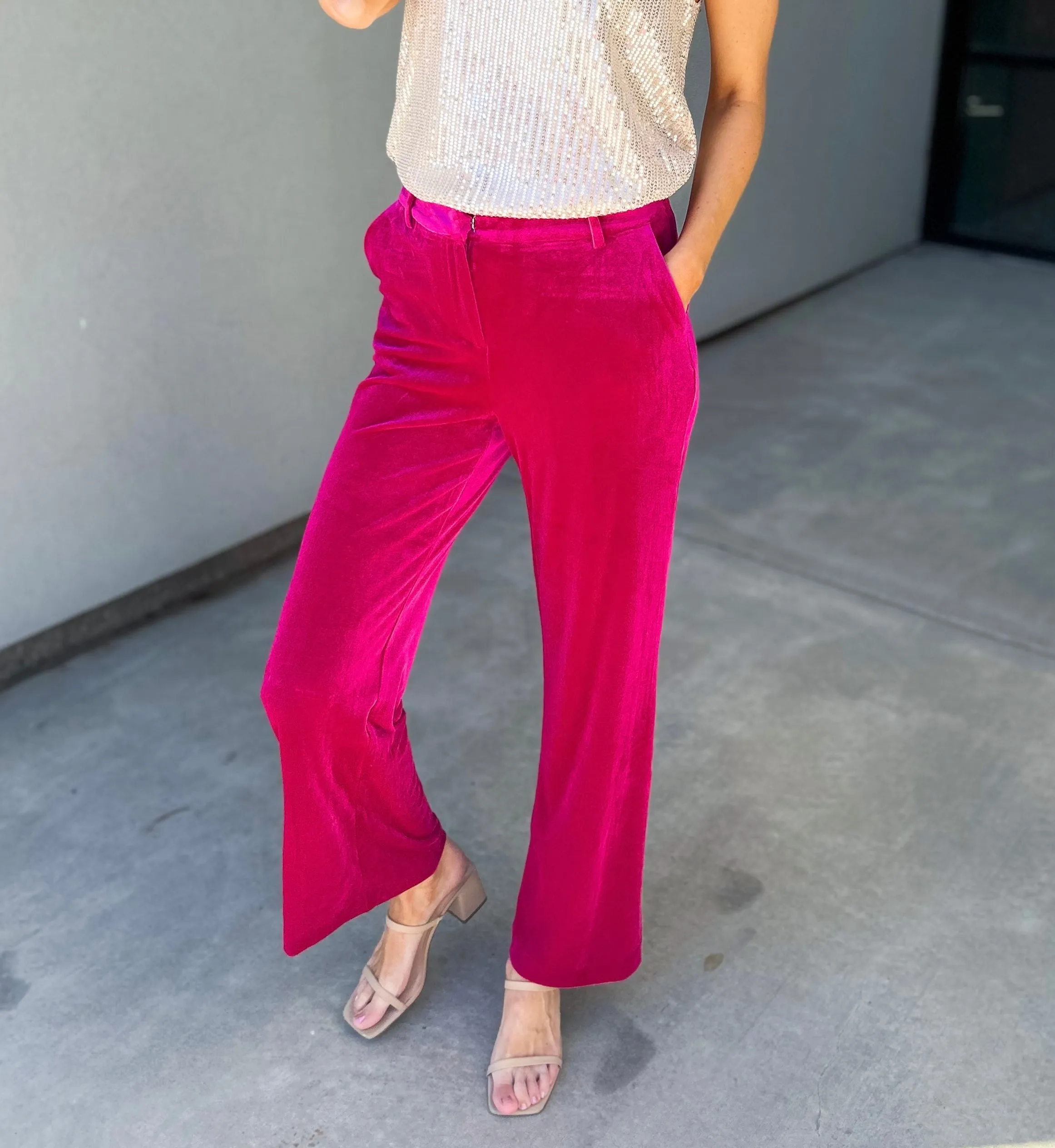 She Knows It Velvet Elastic Waist Pants (Magenta)
