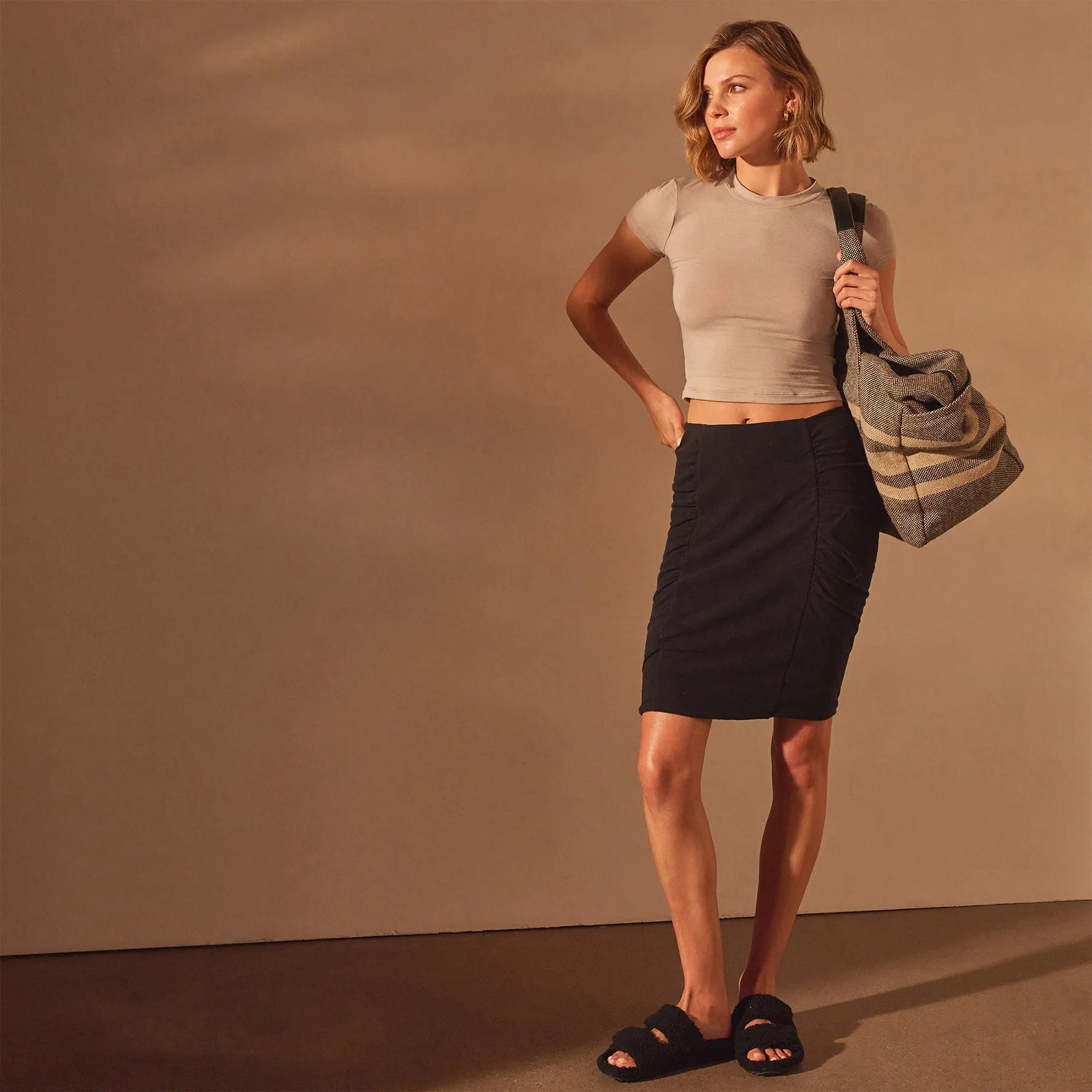 Short Sleeve Cropped Tee - Nude
