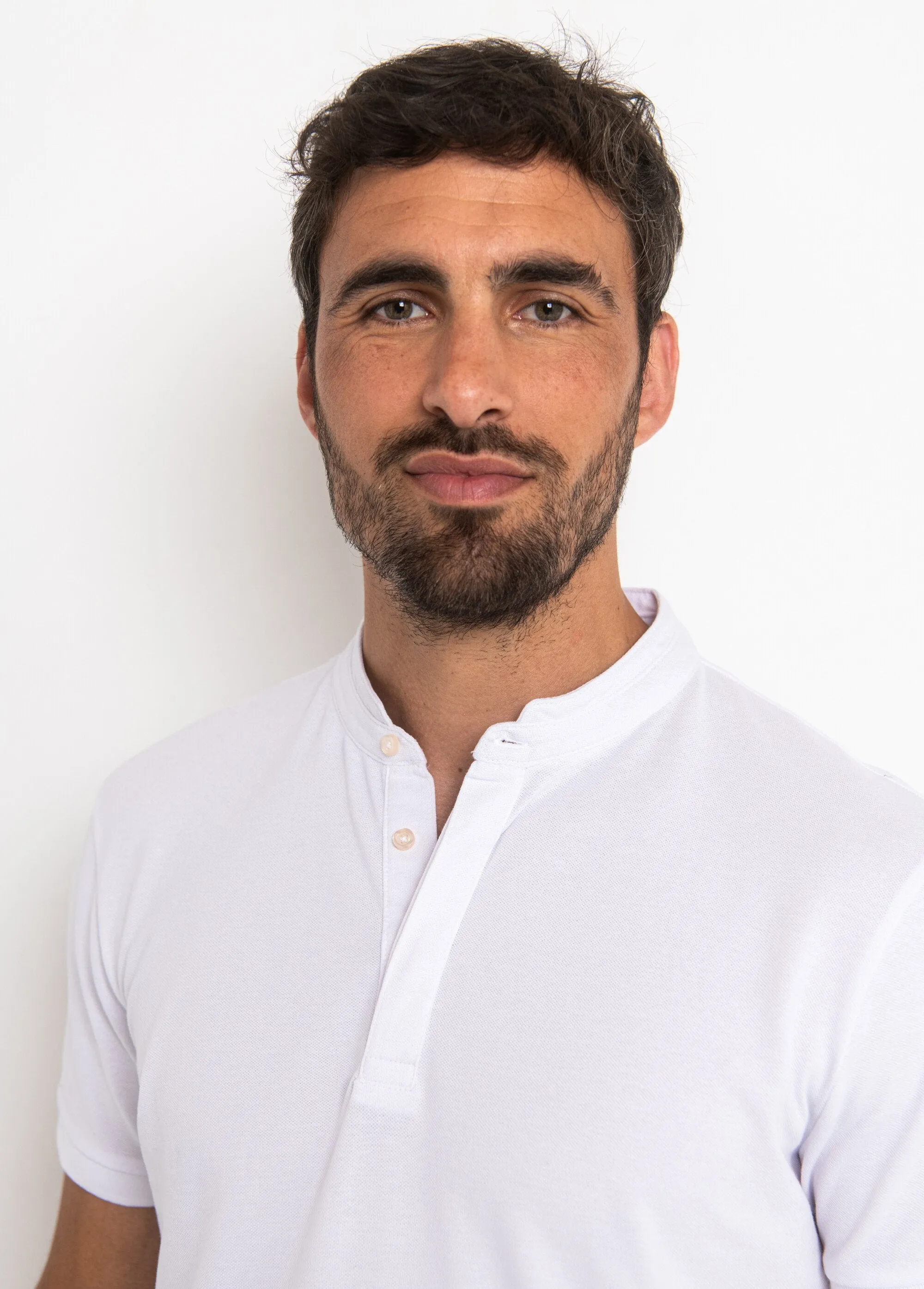 Short sleeve polo shirt with mandarin collar