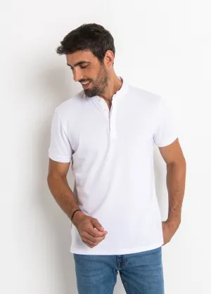 Short sleeve polo shirt with mandarin collar