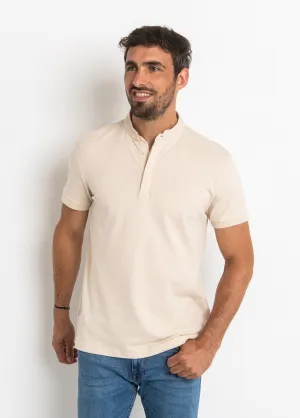 Short sleeve polo shirt with mandarin collar