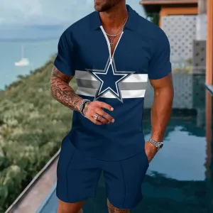 Short Sleeve Zip Polo Board Shorts Set 2404001736