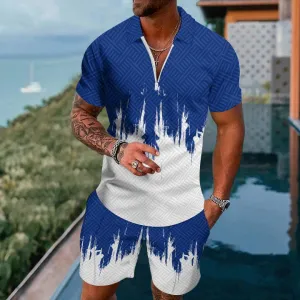 Short Sleeve Zip Polo Board Shorts Set 2405000683