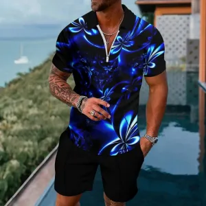 Short Sleeve Zip Polo Board Shorts Set