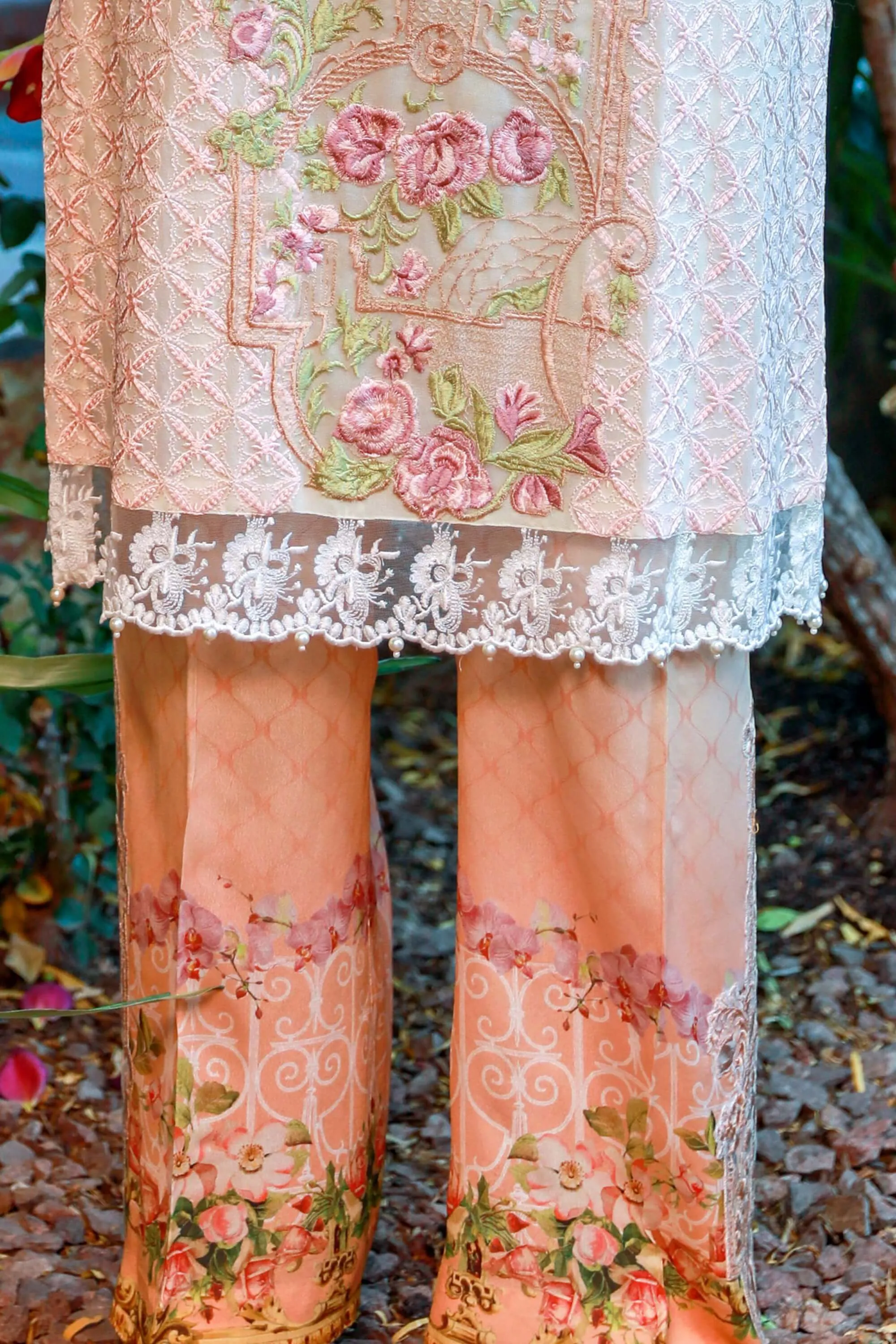 Silk Designer Suit with Net Scarf