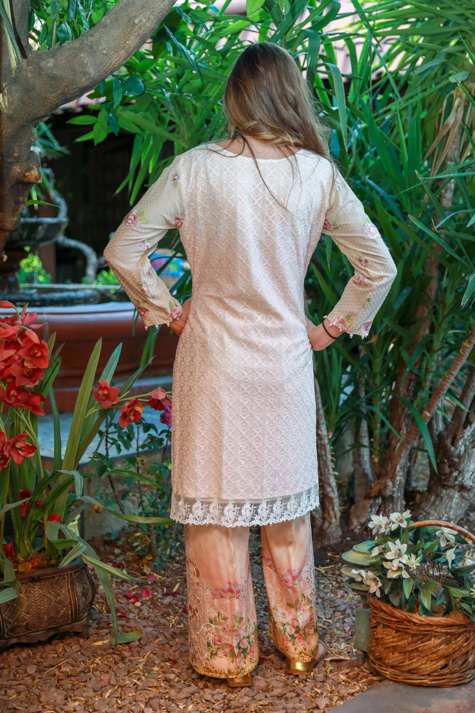Silk Designer Suit with Net Scarf