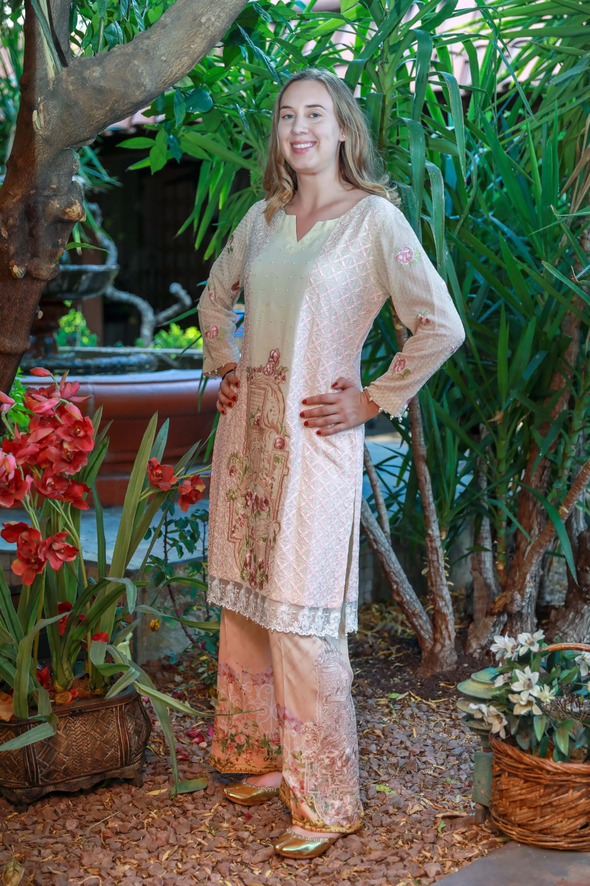 Silk Designer Suit with Net Scarf