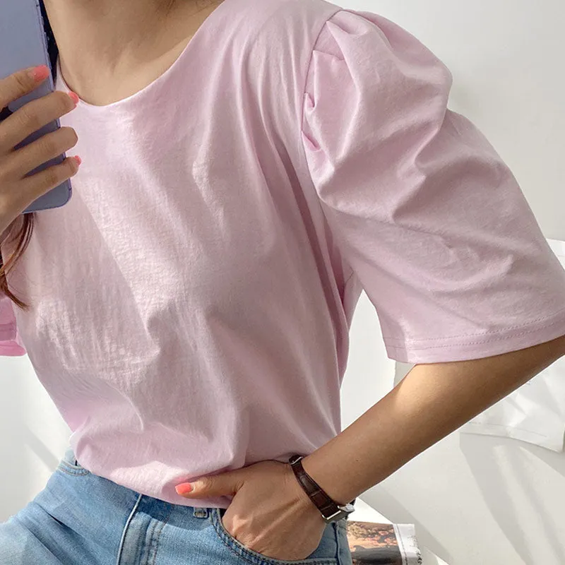 Silky Puff Sleeve Basic Tee