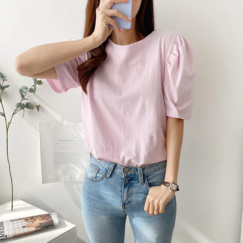 Silky Puff Sleeve Basic Tee
