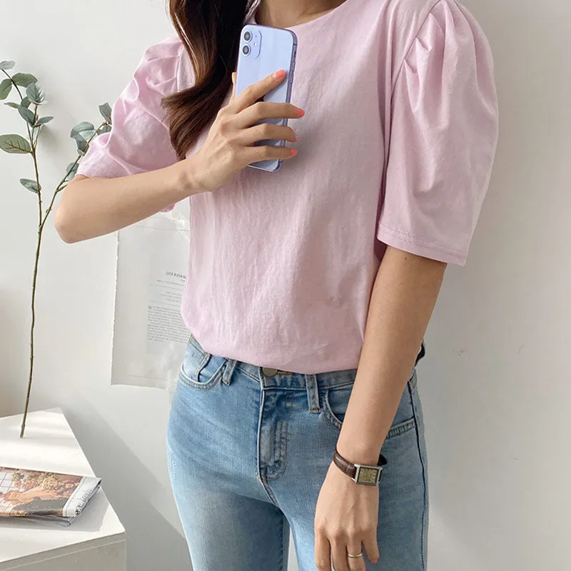 Silky Puff Sleeve Basic Tee
