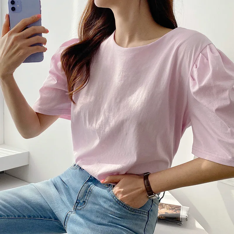 Silky Puff Sleeve Basic Tee