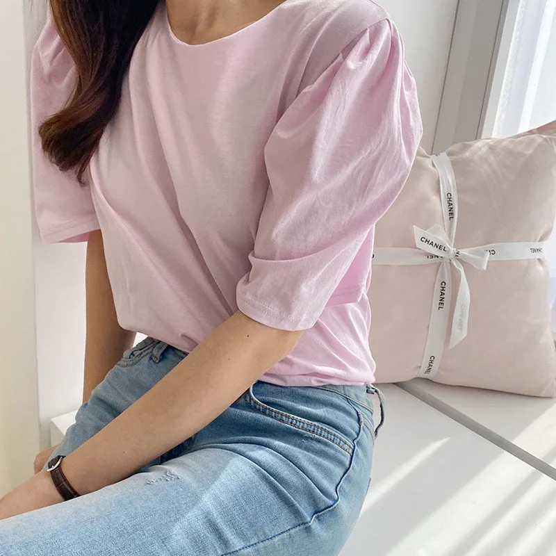 Silky Puff Sleeve Basic Tee