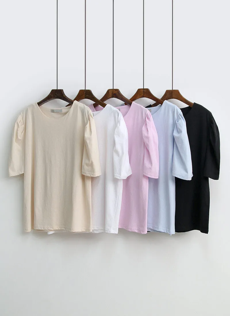 Silky Puff Sleeve Basic Tee