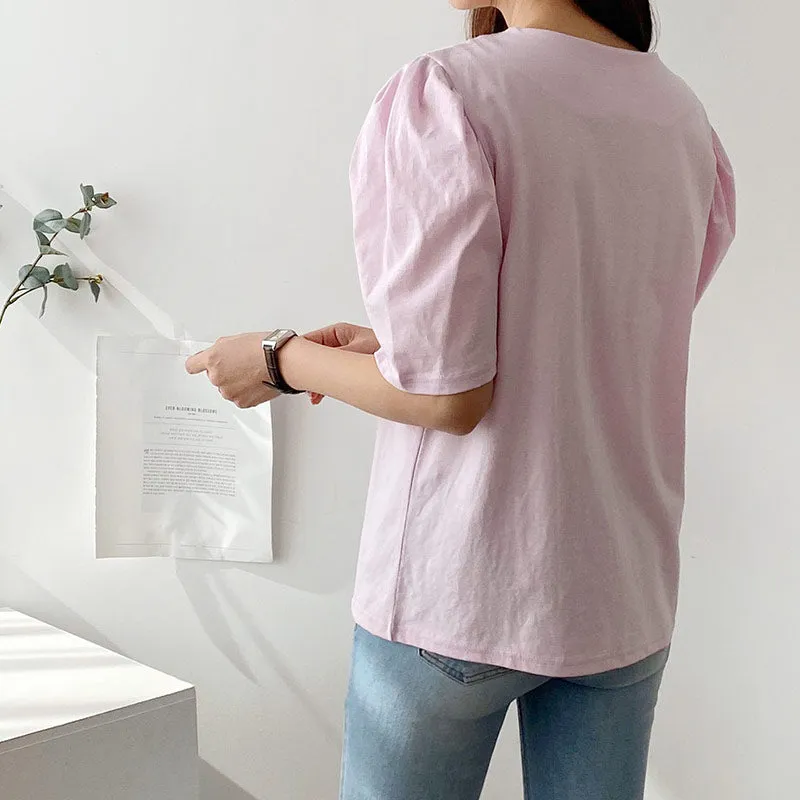 Silky Puff Sleeve Basic Tee