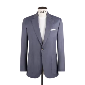 Single Breasted Notch Lapel Jacket in Denim Blue Wool