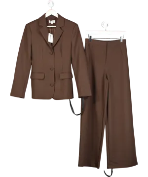 Six Stories Brown Cinched Waist Blazer And Tailored Trousers In Chocolate UK 8