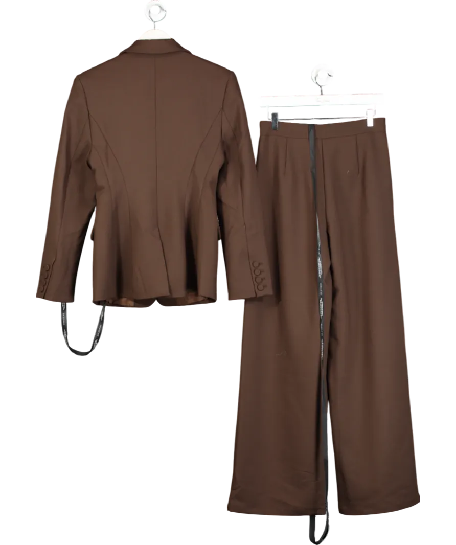 Six Stories Brown Cinched Waist Blazer And Tailored Trousers In Chocolate UK 8