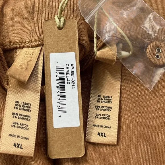 SKIMS Sleep Set Long Sleeve Pajama Top   Pants Camel 4X