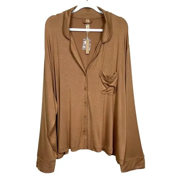 SKIMS Sleep Set Long Sleeve Pajama Top   Pants Camel 4X