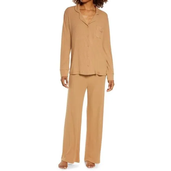 SKIMS Sleep Set Long Sleeve Pajama Top   Pants Camel 4X