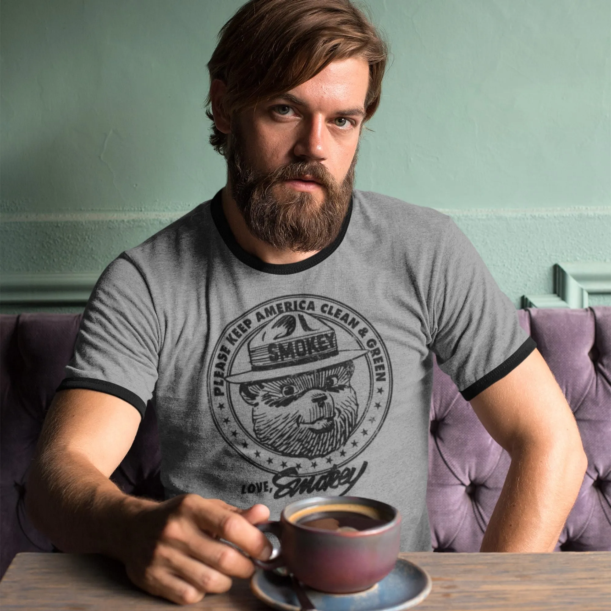Smokey Bear "Keep America Clean & Green" Men's Ringer Tee