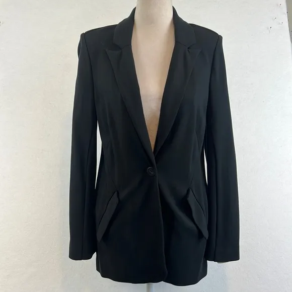 Soft Surroundings | Black Ponte Knit Blazer | Single Button | Size S