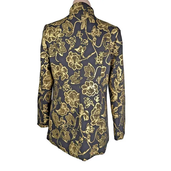 Soft Surroundings Womens Black Gold Floral Jacket Blazer Frogging Medium Large