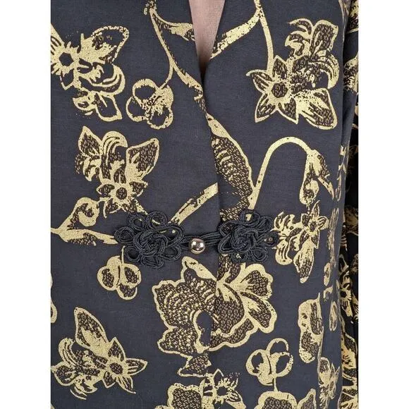 Soft Surroundings Womens Black Gold Floral Jacket Blazer Frogging Medium Large