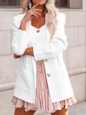 Soft White Style Button Blazer With Pockets