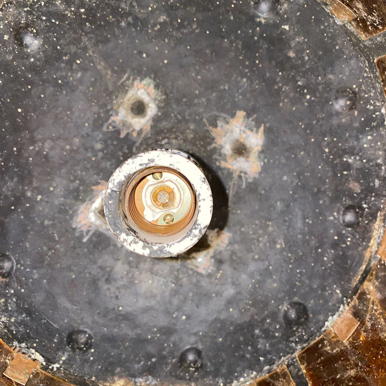Spanish Colonial Style Lafayette Hughes Mansion Wrought Iron and Mica Ceiling Light