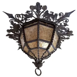 Spanish Colonial Style Lafayette Hughes Mansion Wrought Iron and Mica Ceiling Light